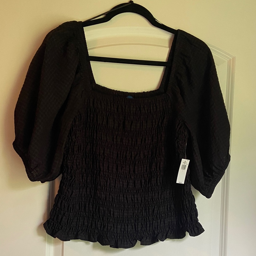 Old Navy Black Smocked Blouse